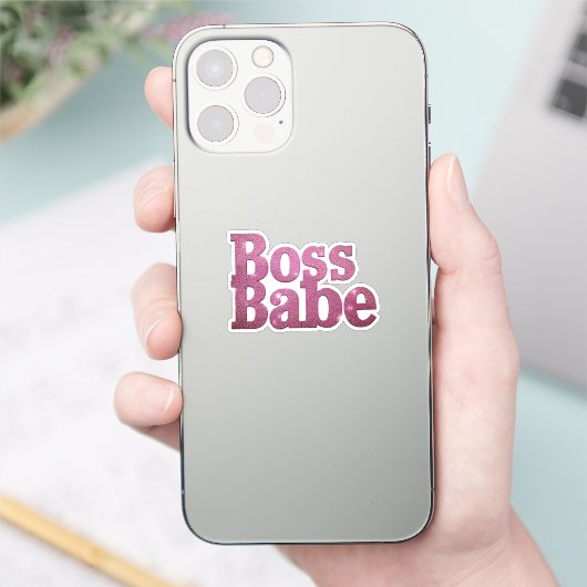 Pink Glitter Boss Babe Sticker (Telefoon)