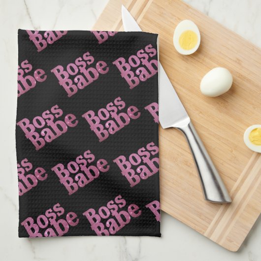 Pink Glitter Boss Babe Theedoek (Quarter Fold)