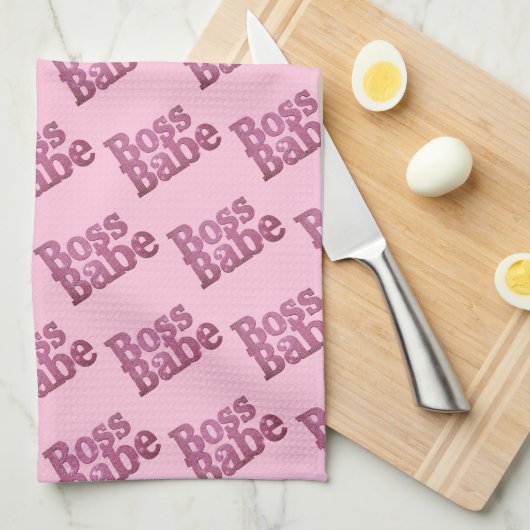 Pink Glitter Boss Babe Theedoek (Quarter Fold)
