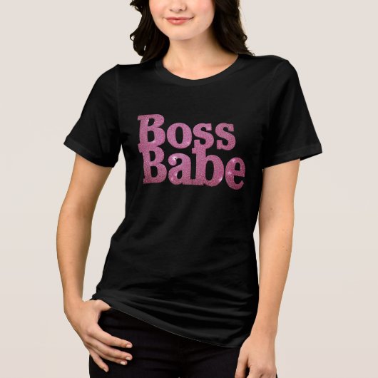 Pink Glitter Boss Babe Tri-Blend Shirt (Voorkant)