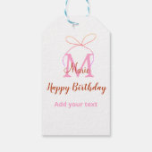 Pink glitter bow add name letter monogram birthday cadeaulabel (Achterkant)