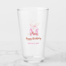 Pink glitter bow add name letter monogram birthday