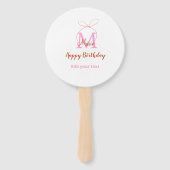Pink glitter bow add name letter monogram birthday handwaaier (Achterkant)