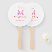 Pink glitter bow add name letter monogram birthday handwaaier (Voorkant en achterkant)