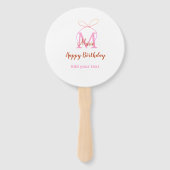 Pink glitter bow add name letter monogram birthday handwaaier (Voorkant)