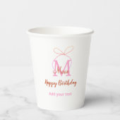 Pink glitter bow add name letter monogram birthday papieren bekers (Achterkant)