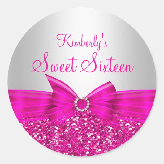 Pink Glitter & Bow Sweet Sixteen Sticker (Voorkant)