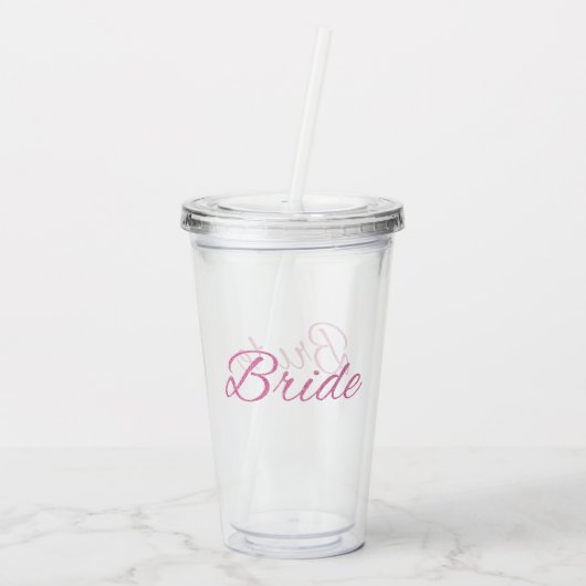 Pink Glitter Bruid Wedding Acryl Drinkbeker (Achterkant)