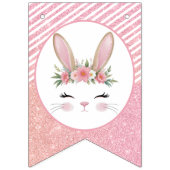 Pink Glitter Bunny Happy Birthday Party Banner (Eerste vlag)