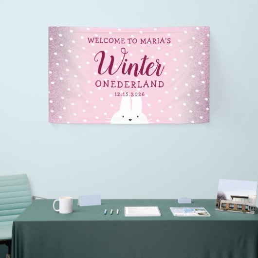 Pink Glitter Bunny Winter Nederland Spandoek (Beurs)