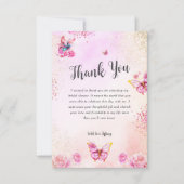 Pink Glitter Butterflies Vrijgezellenfeest Dank u Kaart (Voorkant)