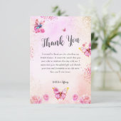Pink Glitter Butterflies Vrijgezellenfeest Dank u Kaart (Staand voorkant)