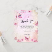 Pink Glitter Butterflies Vrijgezellenfeest Dank u Kaart (Voorkant / Achterkant in situ)