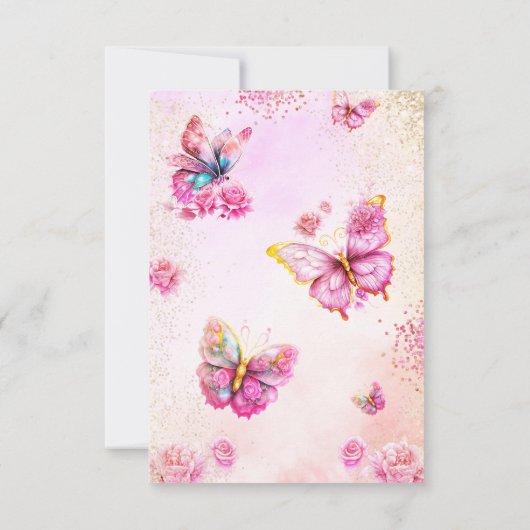 Pink Glitter Butterflies Vrijgezellenfeest Dank u Kaart (Achterkant)