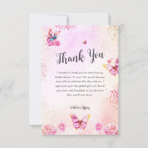Pink Glitter Butterflies Vrijgezellenfeest Dank u Kaart