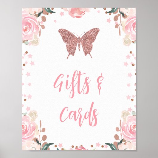 Pink Glitter Butterfly Kaarten en geschenken teken Poster (Voorkant)