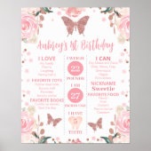 Pink Glitter Butterfly Verjaardag Milestone Poster (Voorkant)