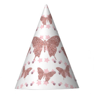 Pink Glitter Butterfly Verjaardagsfeest Pet Feesthoedjes