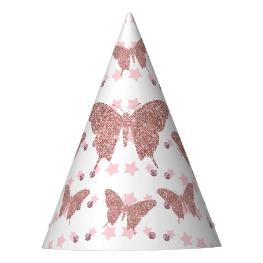 Pink Glitter Butterfly Verjaardagsfeest Pet Feesthoedjes (Voorkant)