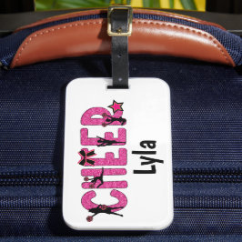 Pink Glitter Cheerleader Cheer Personalized Bagagelabel
