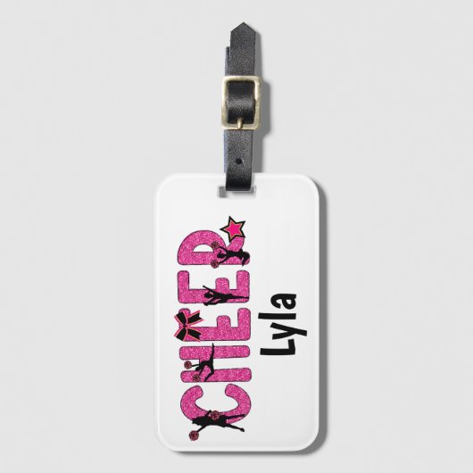 Pink Glitter Cheerleader Cheer Personalized Bagagelabel (Voorkant (verticaal))