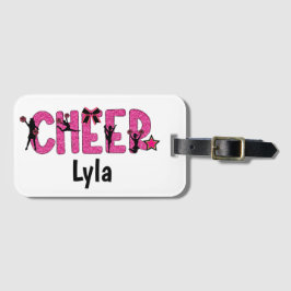Pink Glitter Cheerleader Cheer Personalized Bagagelabel