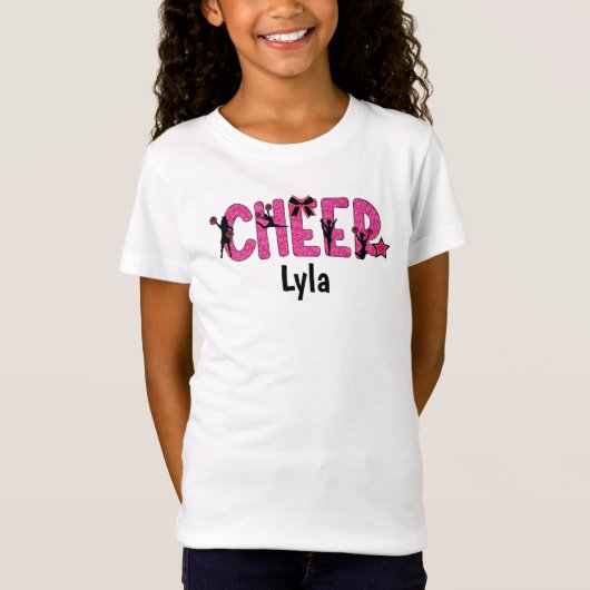 Pink Glitter Cheerleader Cheer Personalized T-shirt (Voorkant)