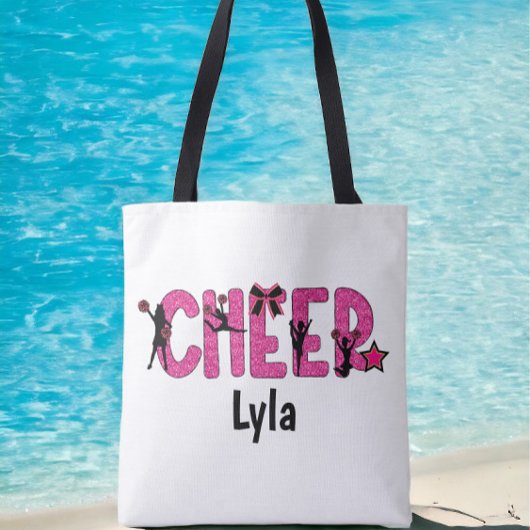 Pink Glitter Cheerleader Cheer Personalized Tote Bag