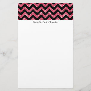 Pink Glitter Chevron Stationery Briefpapier