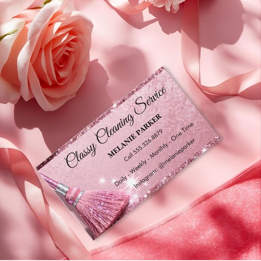 pink Glitter Classy Cleaning Services Visitekaartje