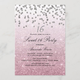 Pink Glitter Confetti Sweet 16 Invitation Kaart