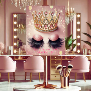 Pink Glitter Crown Eyelash Salon Acryl Bord