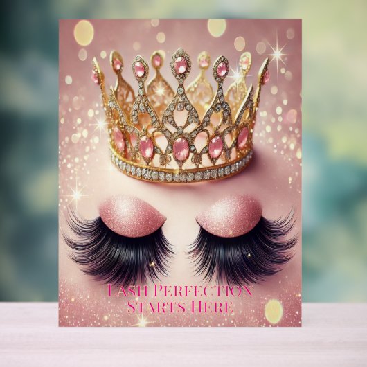 Pink Glitter Crown Eyelash Salon Acryl Bord (Neutraal)