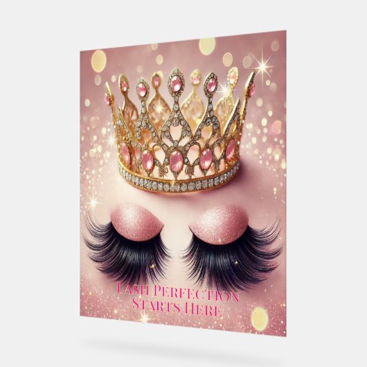 Pink Glitter Crown Eyelash Salon Acryl Bord (Hoek)