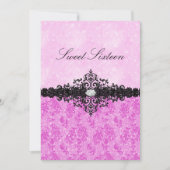 Pink Glitter Damask Sweet 16 Uitnodiging (Voorkant)