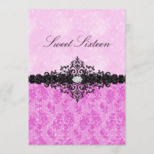 Pink Glitter Damask Sweet 16 Uitnodiging