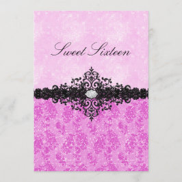 Pink Glitter Damask Sweet 16 Uitnodiging