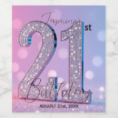 Pink Glitter Diamond 21e verjaardag Wijn Etiket (Enkel label)