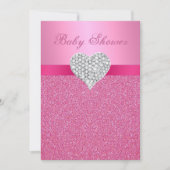 Pink Glitter Diamond Heart Baby shower Uitnodiging (Voorkant)