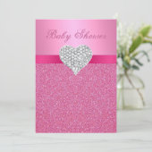 Pink Glitter Diamond Heart Baby shower Uitnodiging (Staand voorkant)