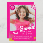 Pink Glitter Doll Inspired Birthday Invitation (Voorkant / Achterkant)