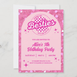 Pink Glitter Doll Themed Birthday Invitation Kaart