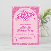 Pink Glitter Doll Themed Birthday Invitation Kaart (Staand voorkant)