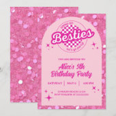Pink Glitter Doll Themed Birthday Invitation Kaart (Voorkant / Achterkant)