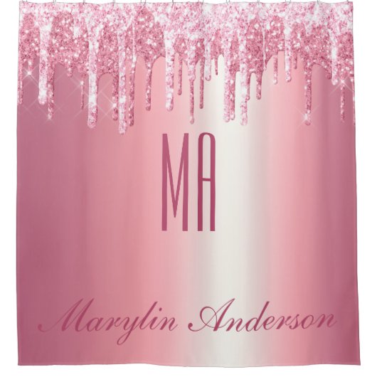  PINK GLITTER DRIP CUSTOM-NAAM MONOGRAM DOUCHEGORDIJN (Voorkant)