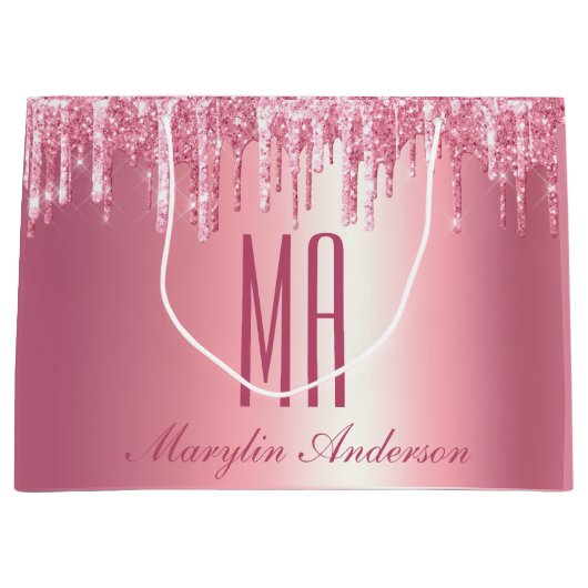  PINK GLITTER DRIP CUSTOM-NAAM MONOGRAM GROOT CADEAUZAKJE (Voorkant)