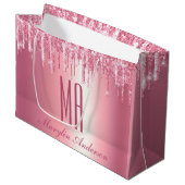  PINK GLITTER DRIP CUSTOM-NAAM MONOGRAM GROOT CADEAUZAKJE (Voorkant Gekanteld)
