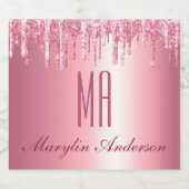  PINK GLITTER DRIP CUSTOM-NAAM MONOGRAM LIKEURFLES ETIKET (Enkel label)
