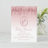 Pink Glitter Drips Baby shower Uitnodiging (Staand voorkant)