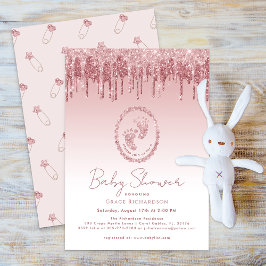 Pink Glitter Drips Baby shower Uitnodiging